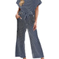 Stripe Round Neck Tee and Pant Set