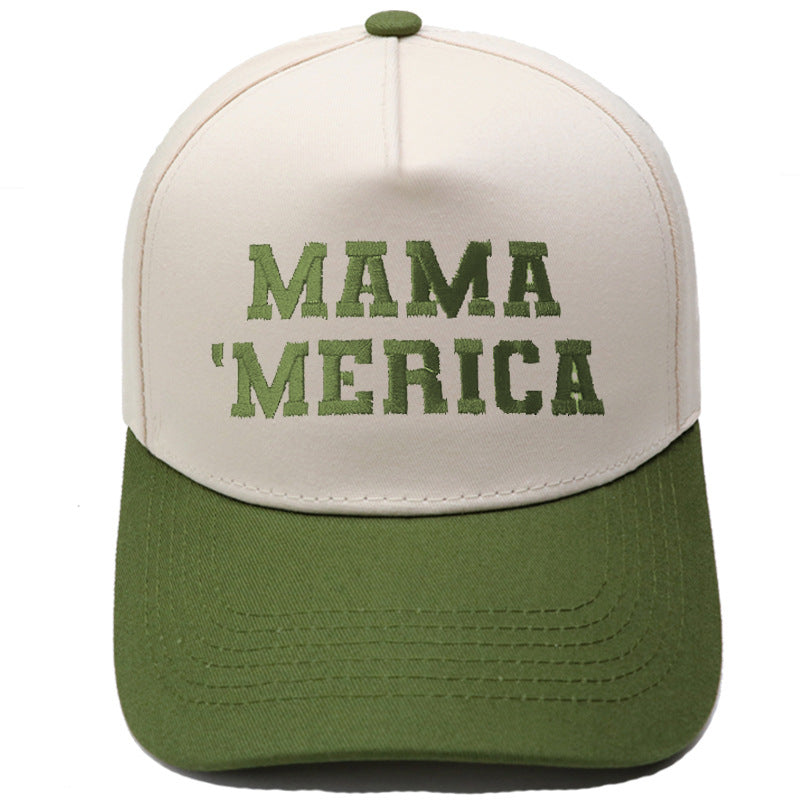 Embroidered "MAMA MERICA" Trucker Hat – Color-Block Structured Baseball Cap