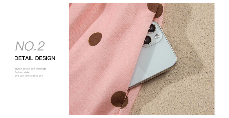Pink Polka Dot Ribbed Trim Long Sleeve Top Casual Short Set