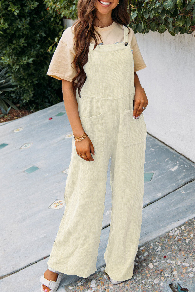 Textured Pocket Wide-leg Overalls