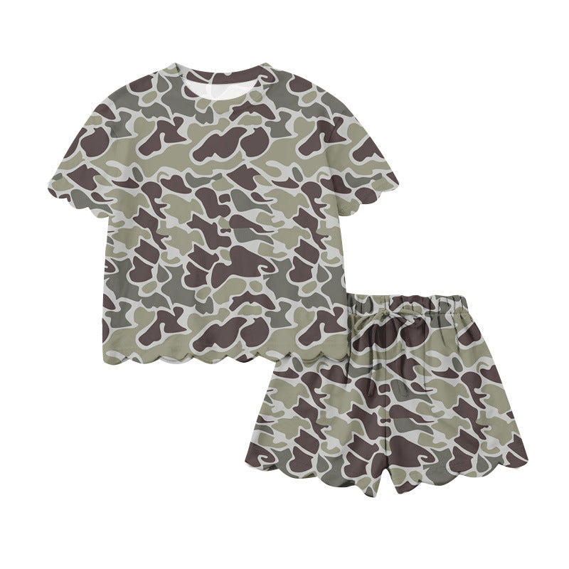 Kid's Camo T-Shirt & Scalloped Shorts Two-Piece Lounge Set