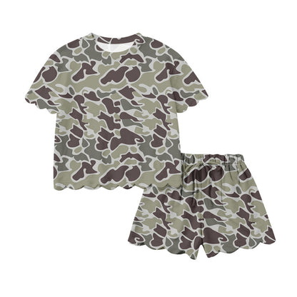 Kid's Camo T-Shirt & Scalloped Shorts Two-Piece Lounge Set