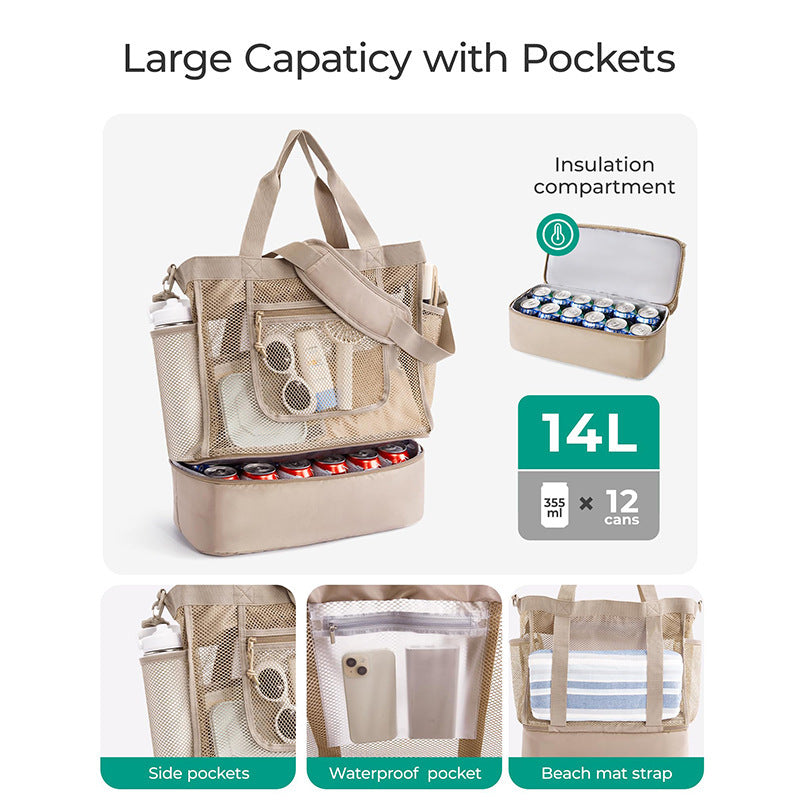 Beach Bag Mesh Tote Bags with Zipper