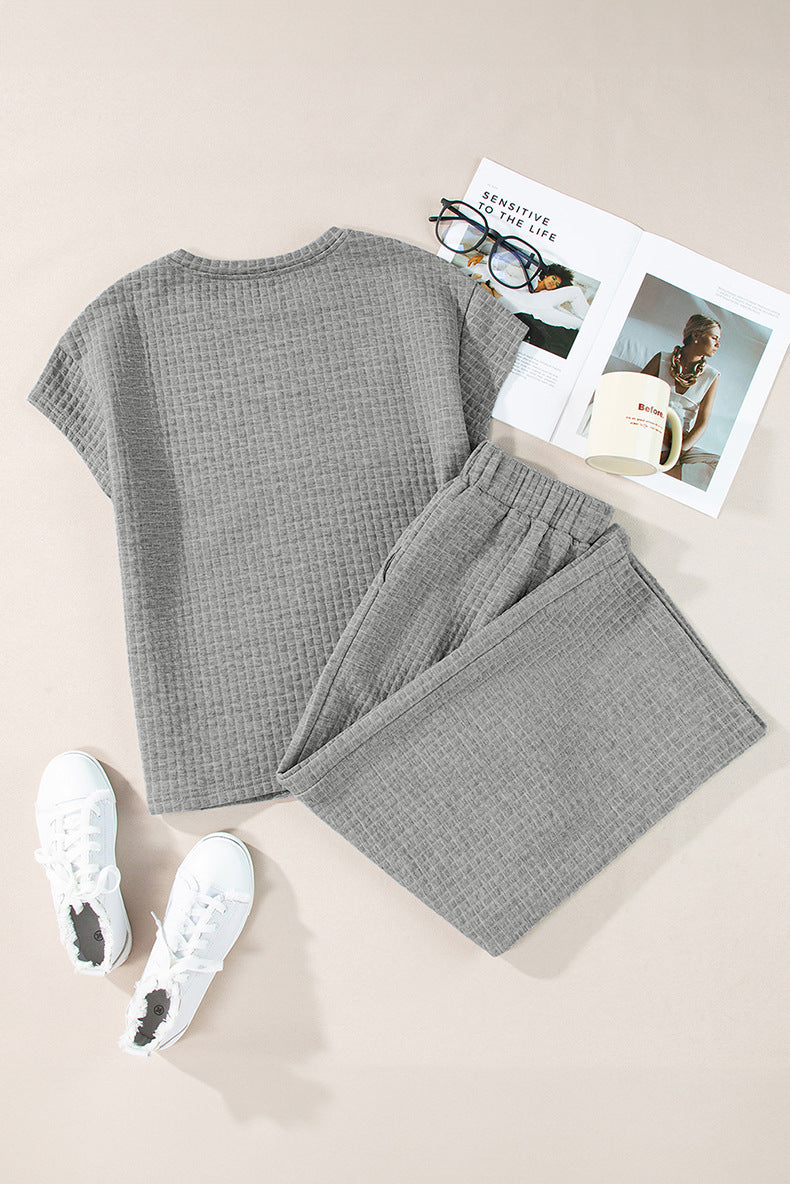 Textured Top and Wide-leg Pants Set