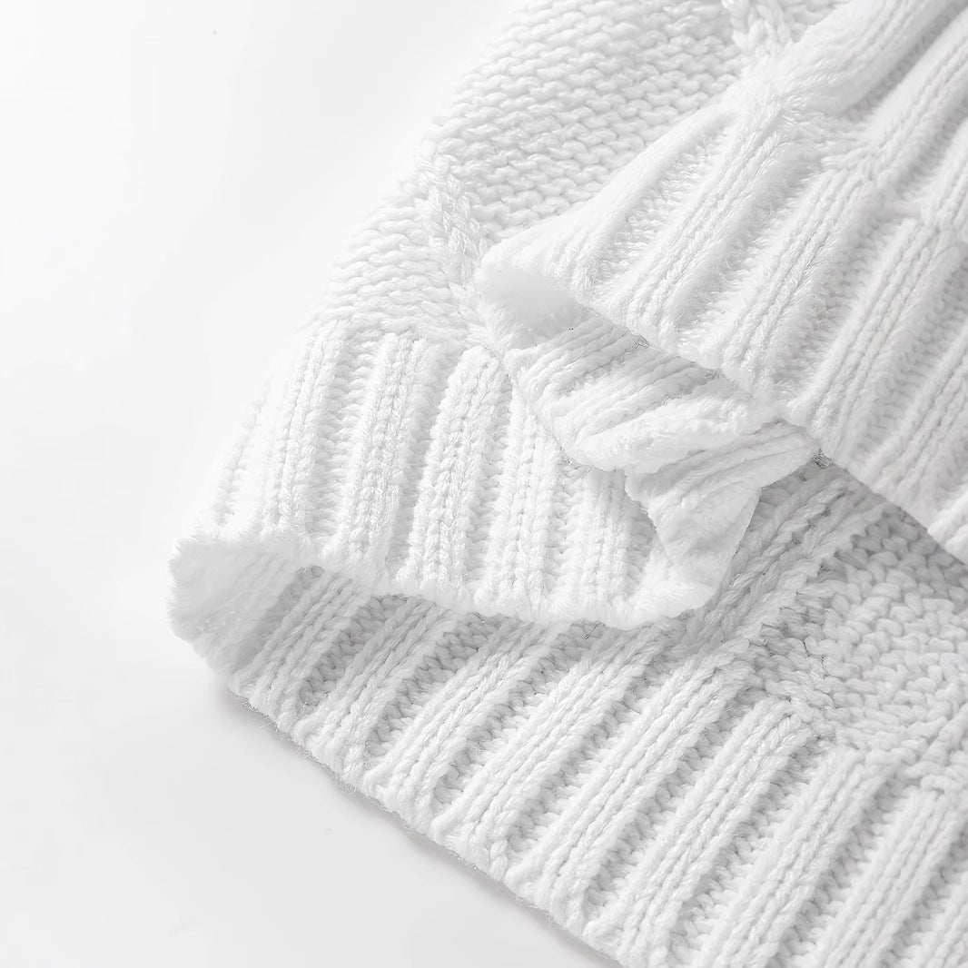 Cable Knit Colorblock Satin Bowknot Short Sleeve Sweater