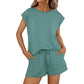 Short Sleeve Lounge Top and Shorts Set with Relaxed Fit