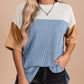 Ribbed Crew Neck Colorblock Top