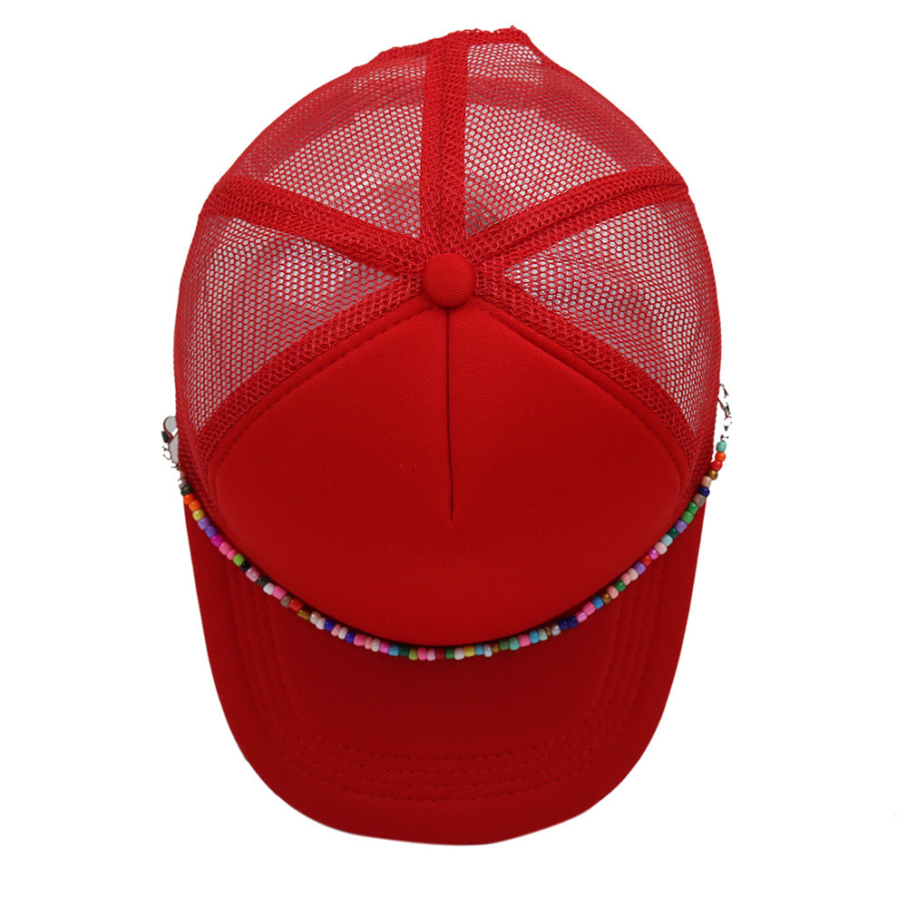 Multicolor Beaded Band Black Trucker Hat