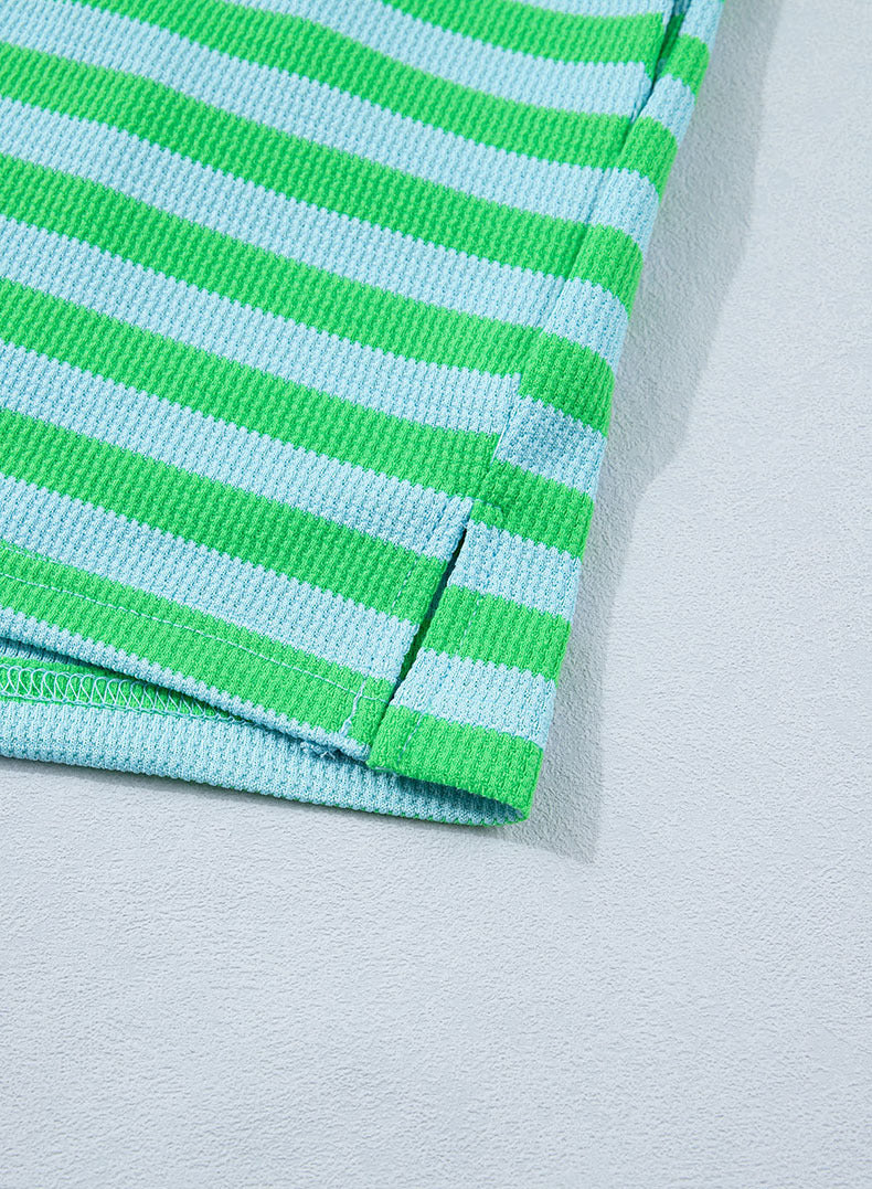 Stripe Puff Short Sleeve T Shirt Matching Shorts Set