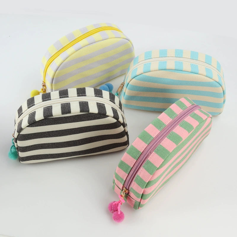 Personalized Embroidered Striped Canvas Toiletry Bag/Makeup Bag