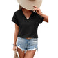 Bright Pink Textured Wide Sleeve V Neck T Shirt