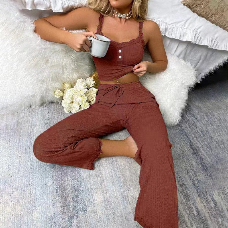 Suspender Trousers Set Thin Pajamas Can Be Worn As Home Clothes