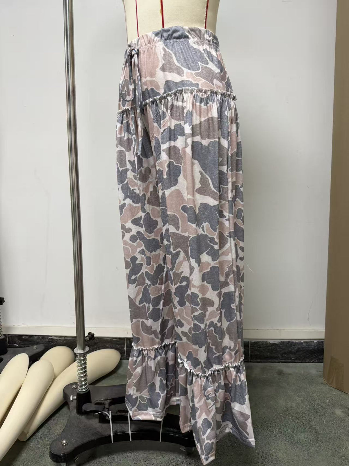 Camo Print Wide Leg Casual Pants