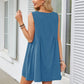 V-neck Sleeveless Pleated Pocket Dress