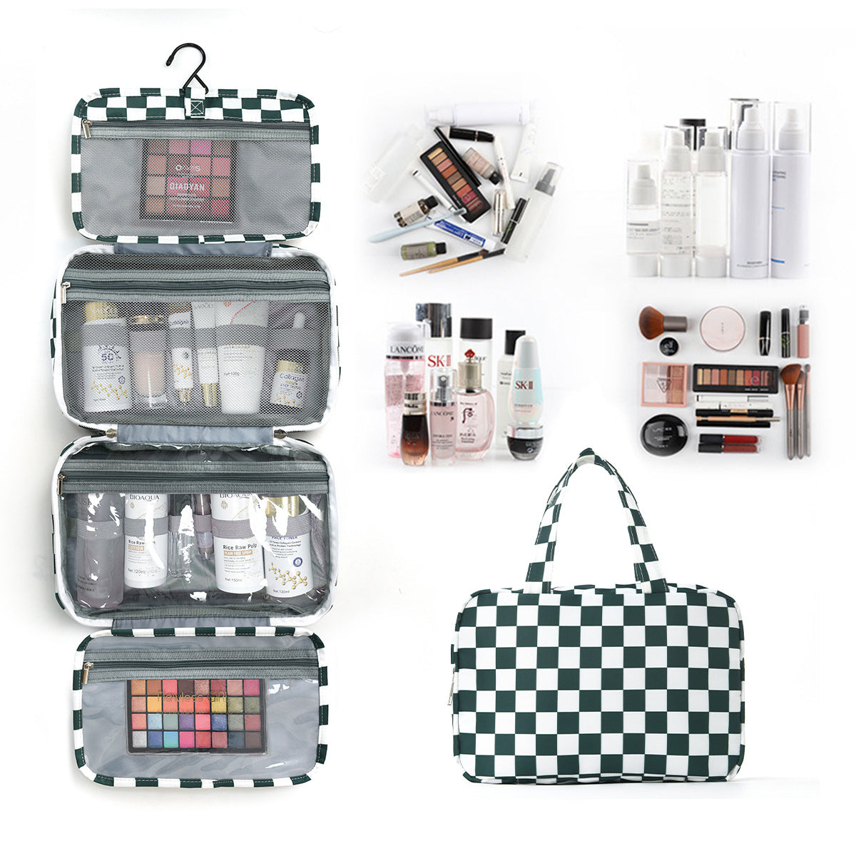 Foldable Hanging Toiletry Bag Wet & Dry Separation Cosmetic Organizer