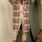 Checkered Lapel Pocket Long Coat