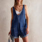 Adjustable Strap Wash Denim Overall Shorts