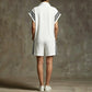 Loose Sleeveless Drawstring Pockets Split-Joint Striped Zipper Stand Collar Rompers