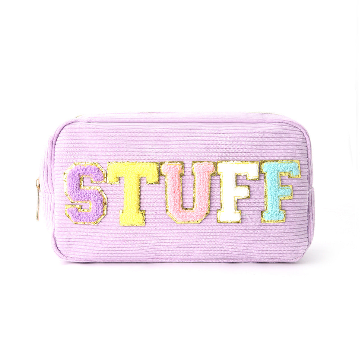 Corduroy Cosmetic Bag with Embroidered Letters