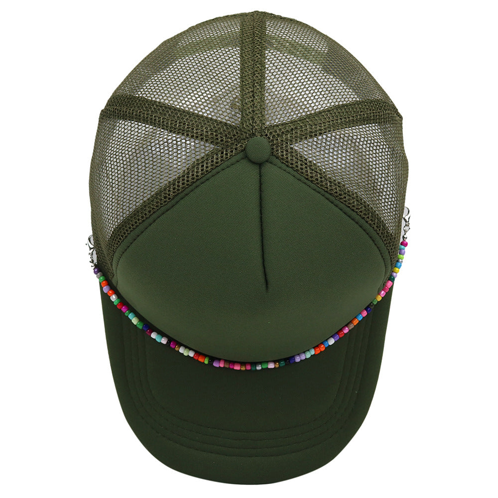 Multicolor Beaded Band Black Trucker Hat