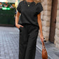 Textured Top and Wide-leg Pants Set