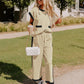 Color Block Pocketed T Shirt and Wide Leg Pants Set