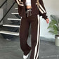 Striped Zipper Top Jacket Casual Sports Suit Women