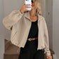 Chic Geometric Textured Zip Up Jacket
