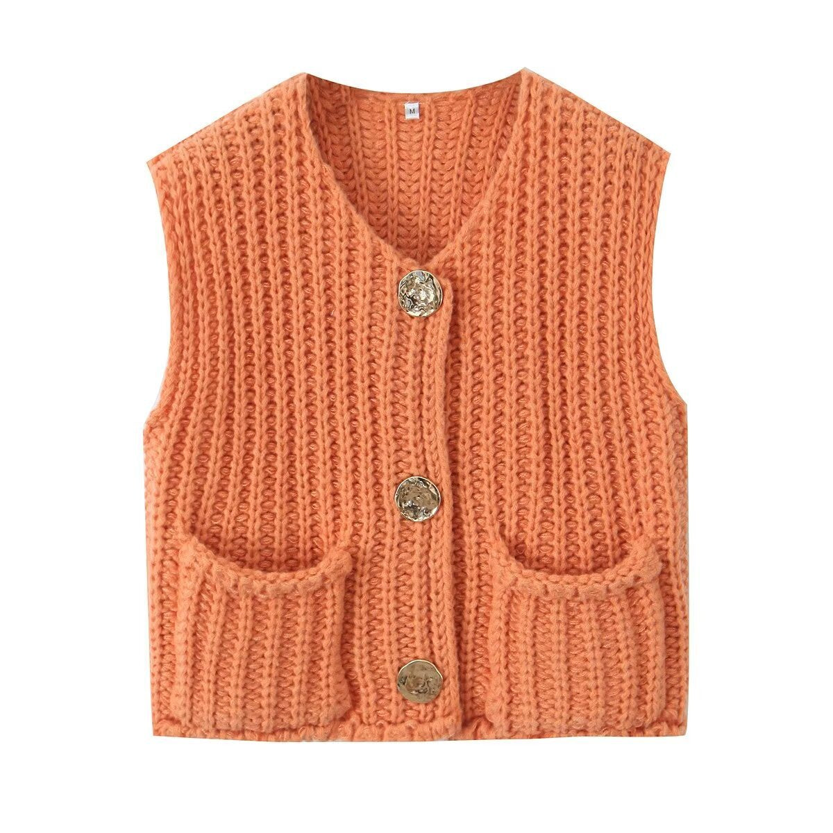 Sleeveless Button Knitted Top