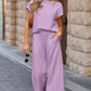 Textured Top and Wide-leg Pants Set