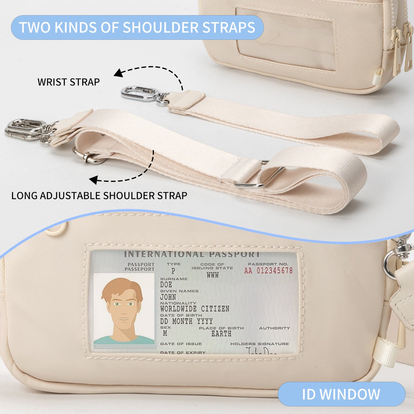 Nylon Double Compartment Crossbody and Wristlet