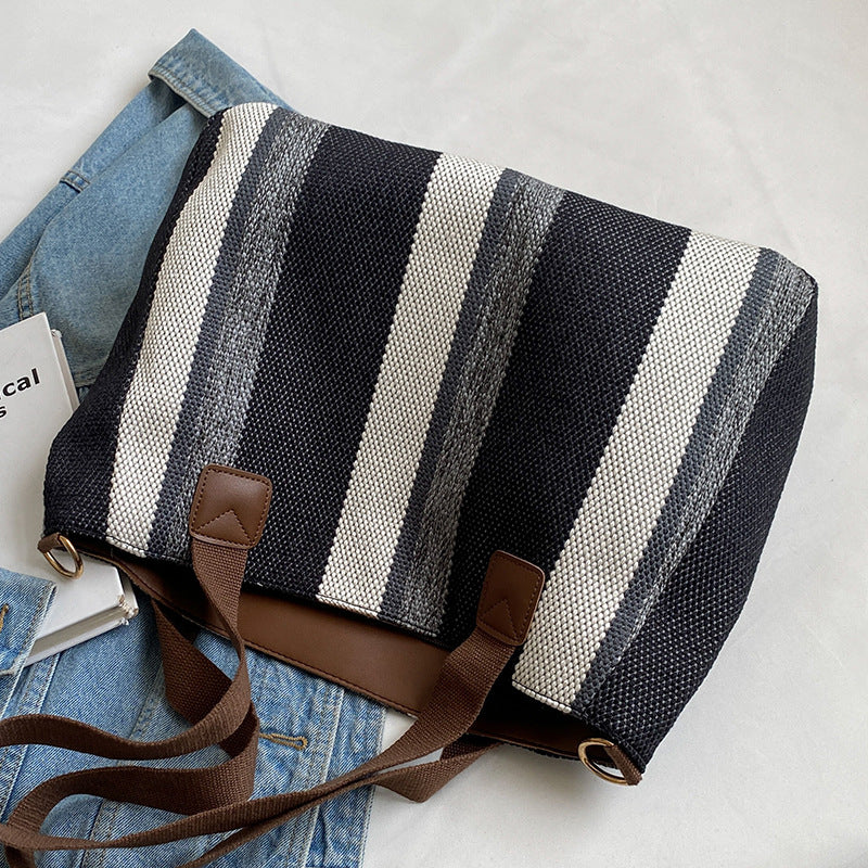 Canvas Striped Convertible Tote Bag