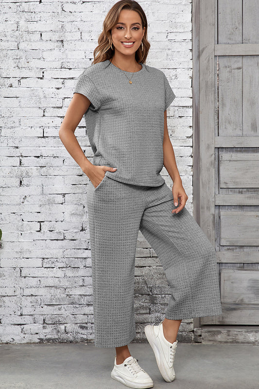Textured Top and Wide-leg Pants Set