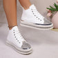 Stitch Rhinestone Lace-Up Shoes