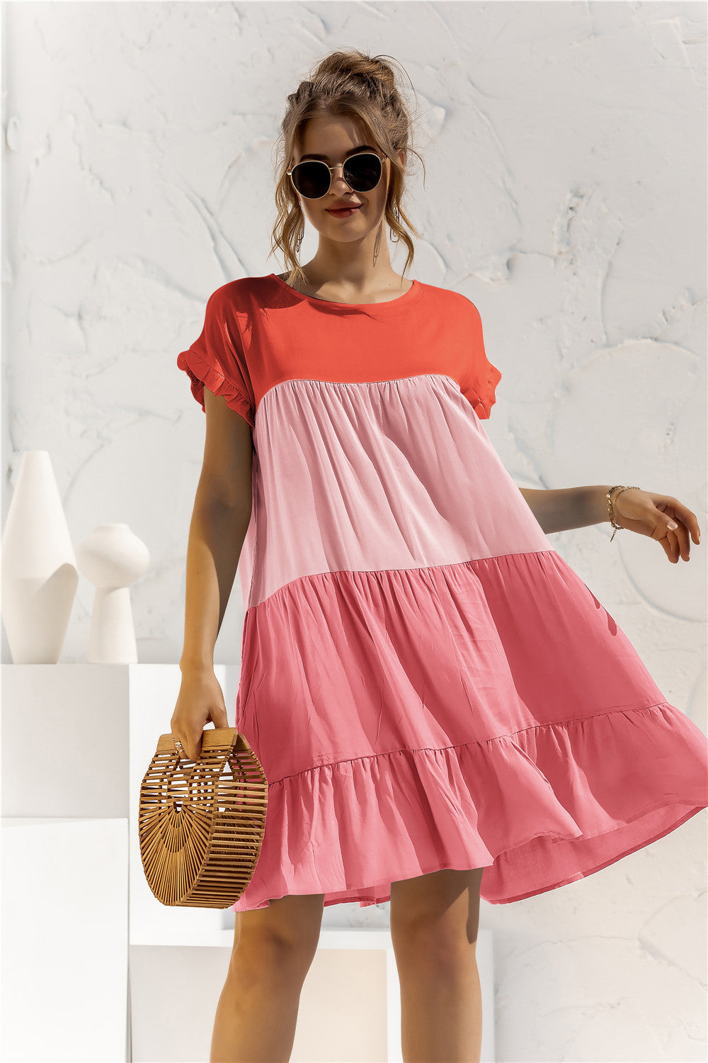 Color Block Pleated Oversized Dress-10 Colors