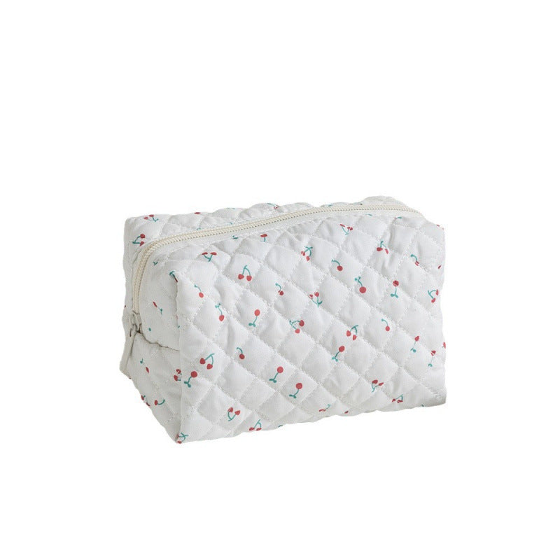 Custom Embroidered Floral Quilted Cosmetic Bag