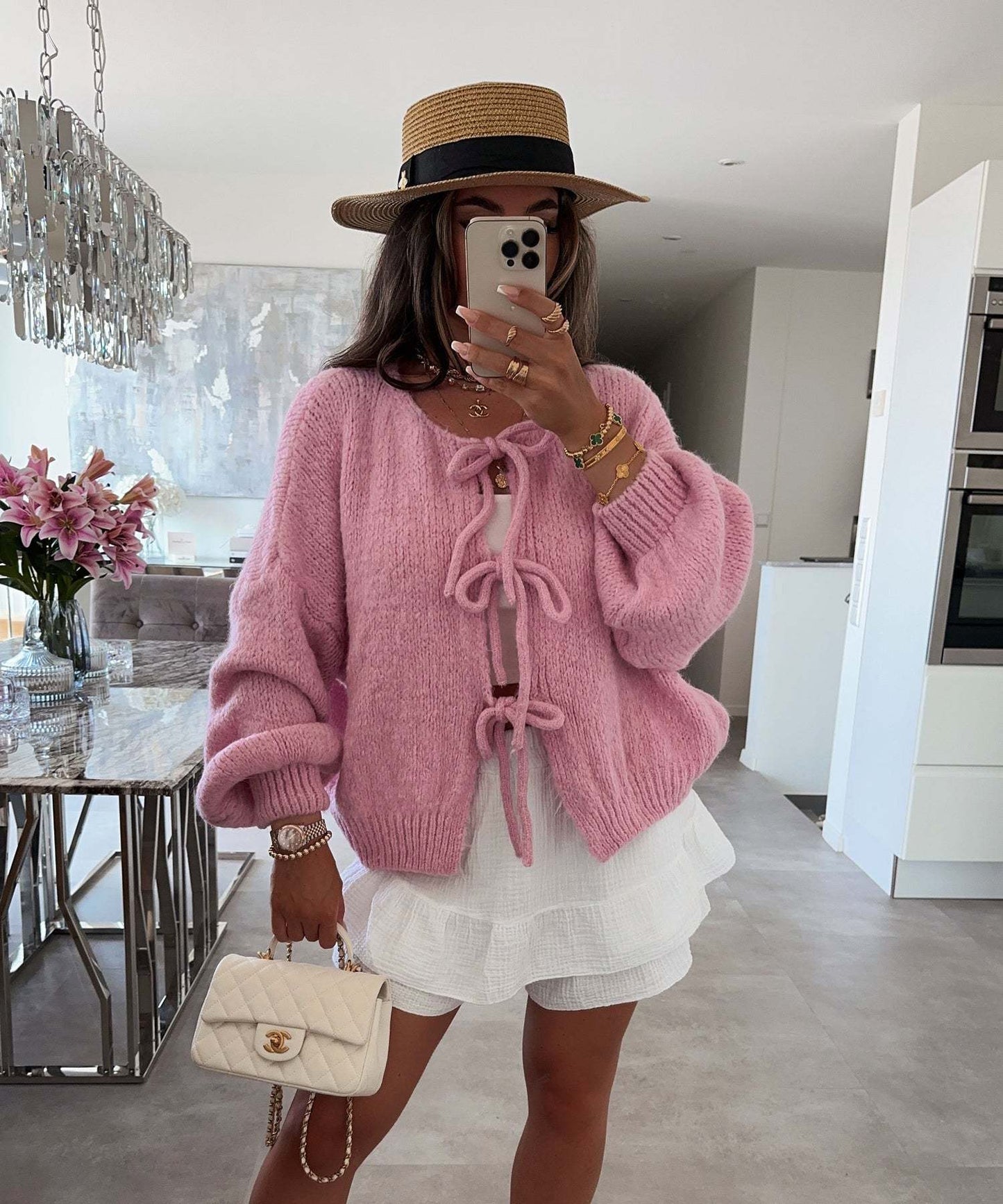 Women's Round Neck Lace-up Knitted Cardigan Sweater
