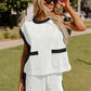 Color Block Pocketed T Shirt and Wide Leg Pants Set