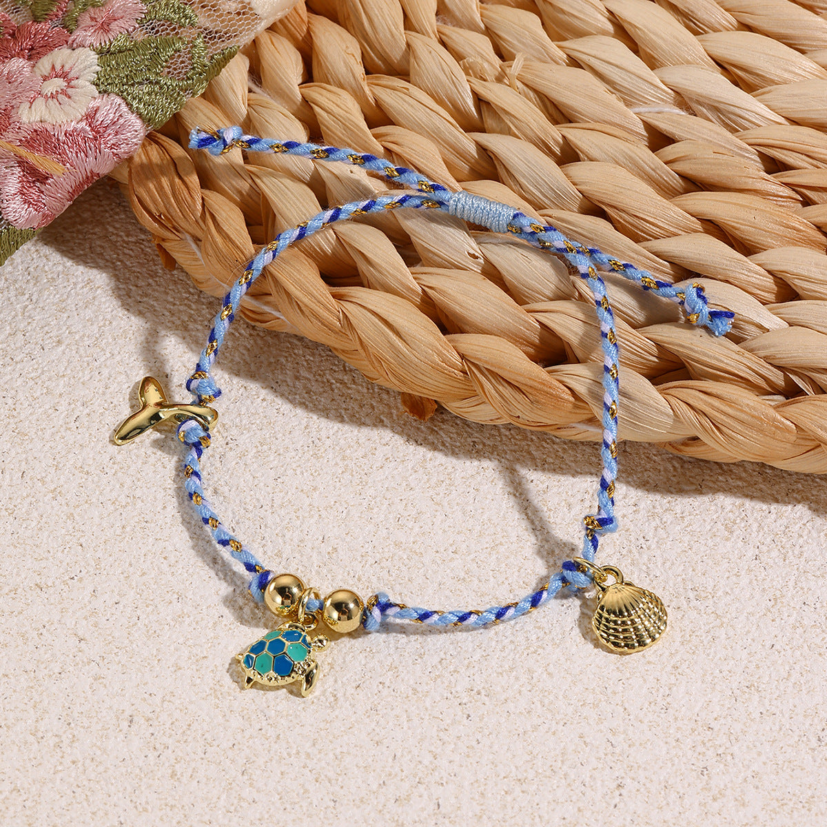 Marine Style Starfish Shell Turquoise Shell Beaded Chain Stretch Bracelets