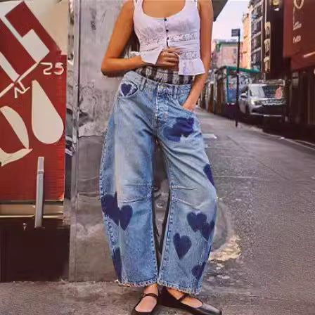 Print Washed Casual Jeans