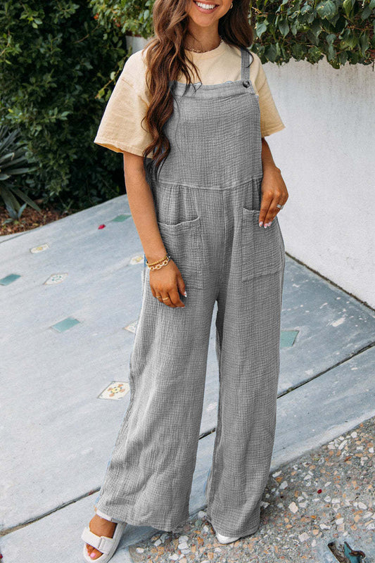 Textured Pocket Wide-leg Overalls