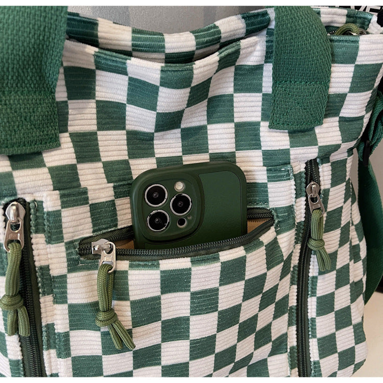 Checker Canvas Tote Bag Corduroy Bag