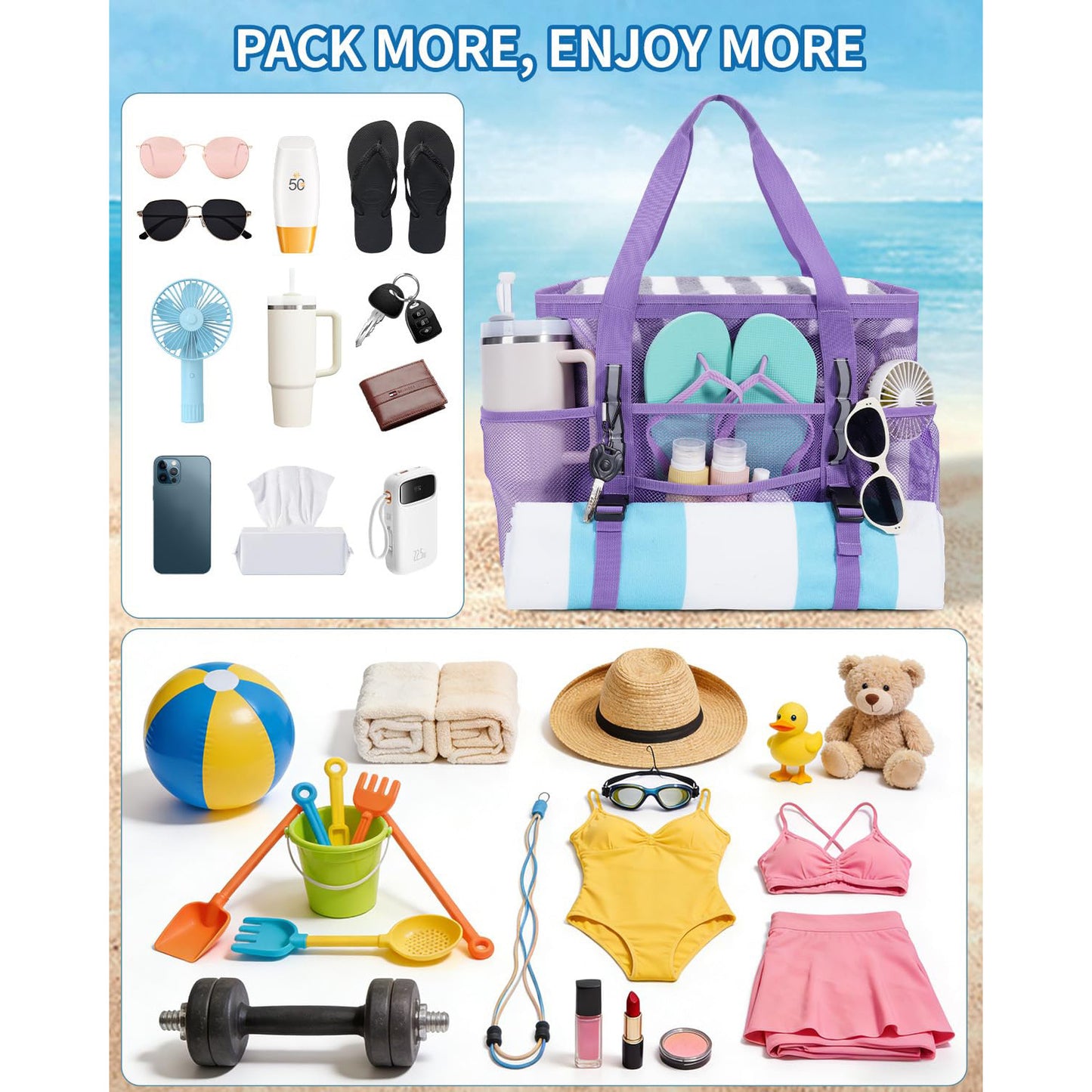 Large Mesh Beach Tote & Utility Bag
