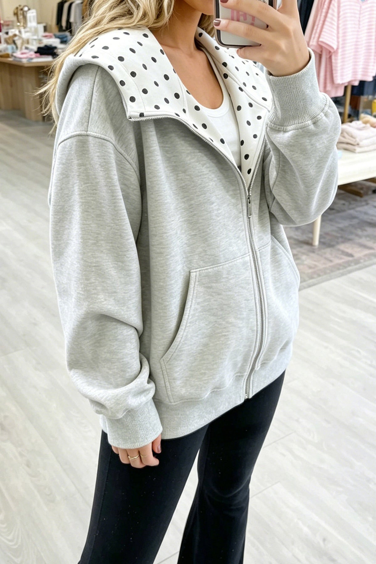 The Olivia Polka Dot Zip-Up