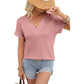Bright Pink Textured Wide Sleeve V Neck T Shirt