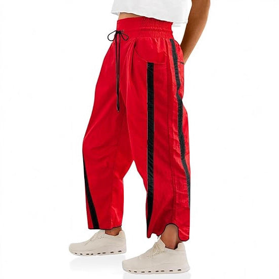 Retro Contrast Side Stripe Wide Leg Track Pants