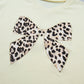 Contrast Leopard Bow Patched V Neck Loose Tee Drawstring Shorts 2pcs Outfit
