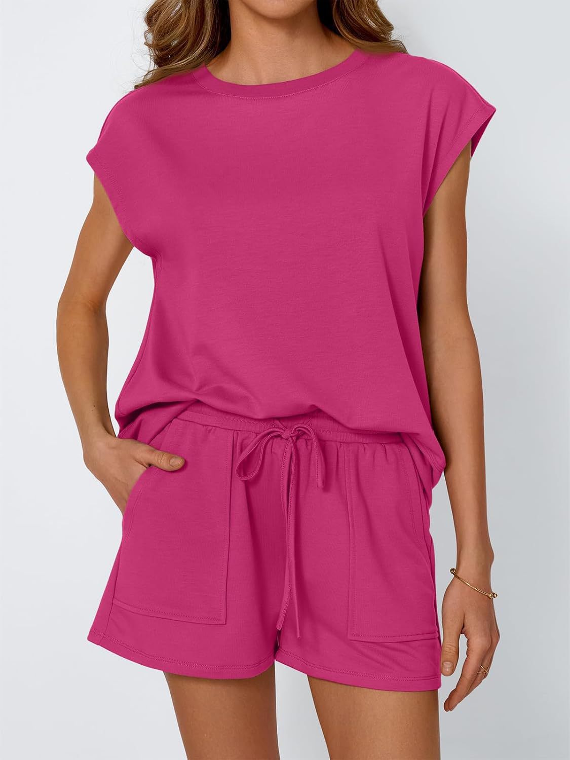 Short Sleeve Lounge Top and Shorts Set with Relaxed Fit