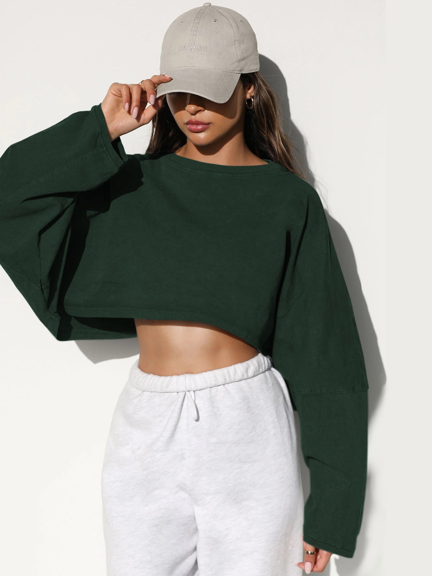 Midriff-Baring Round Neck Sweatshirt T-shirt