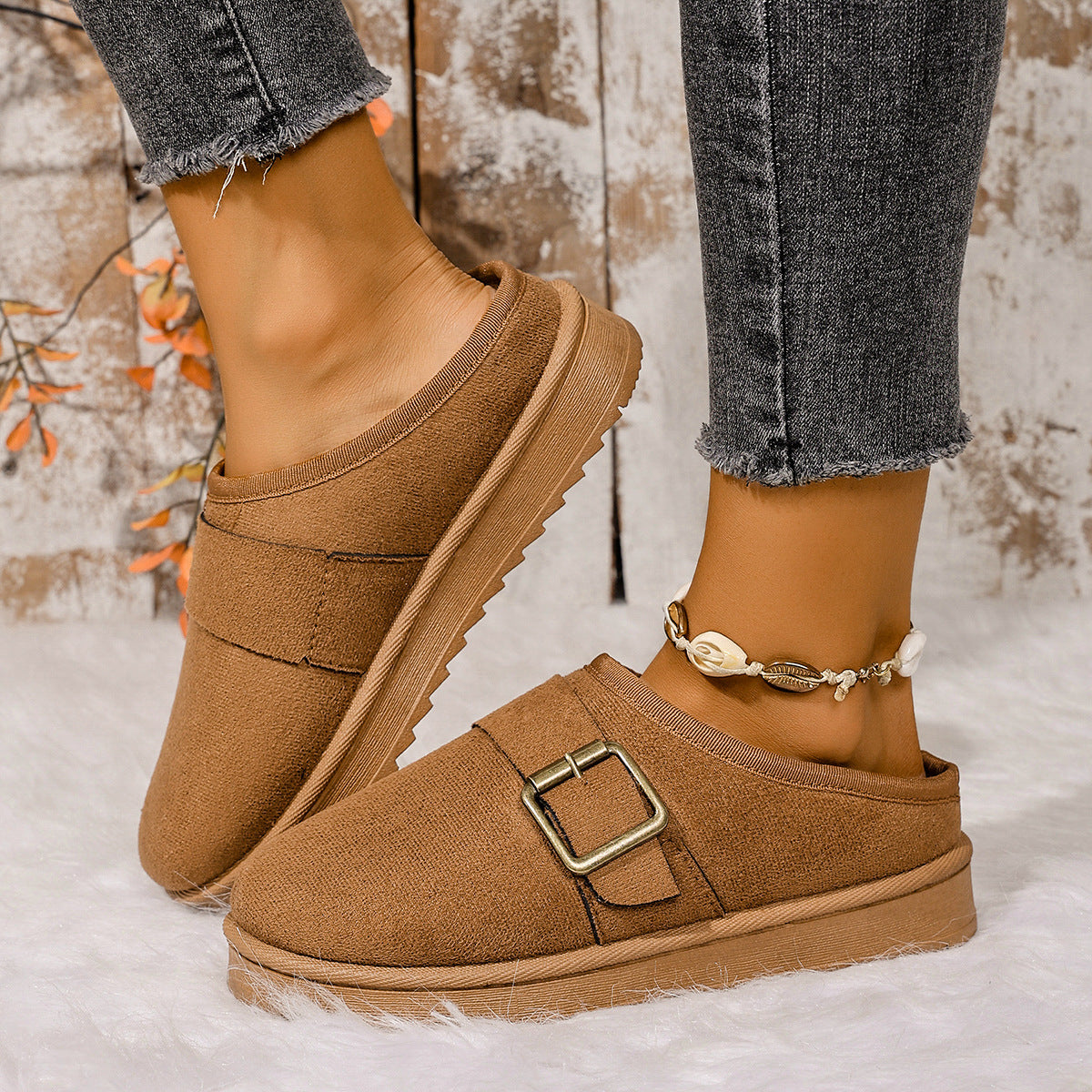 Women's Closed Toe Slip-on Snow Loafer with Fleece for Warmth